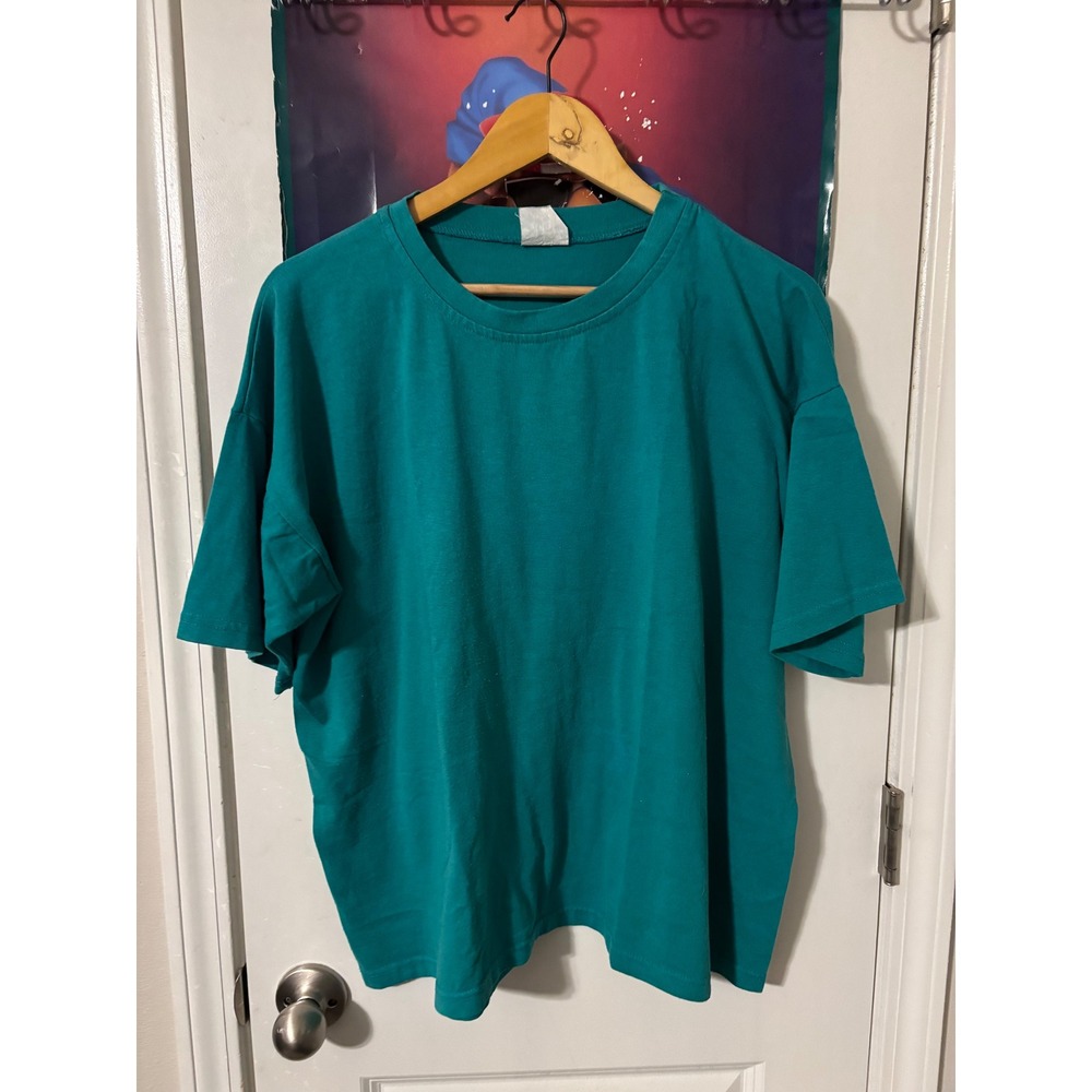 Teal Solid Basic T Shirt Mens Oversized Comfort F… - image 1